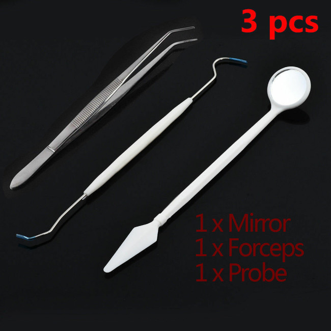 3 Pcs/Kit Dental Instruments Mirror Plier Explorer KIT Disposable Stainless Steel Dental Tools Kit