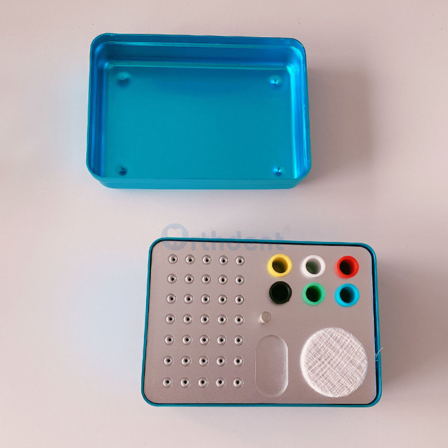 Dental Aluminium Bur Holder Autoclave Disinfection Box blue Color 35 Holes Tools