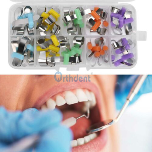 50Pcs/Box Dental Matrix Bands Forming Sheet Tofflemire Sectional Contoured Composite Rubber Retainer Dentist Filling Instruments
