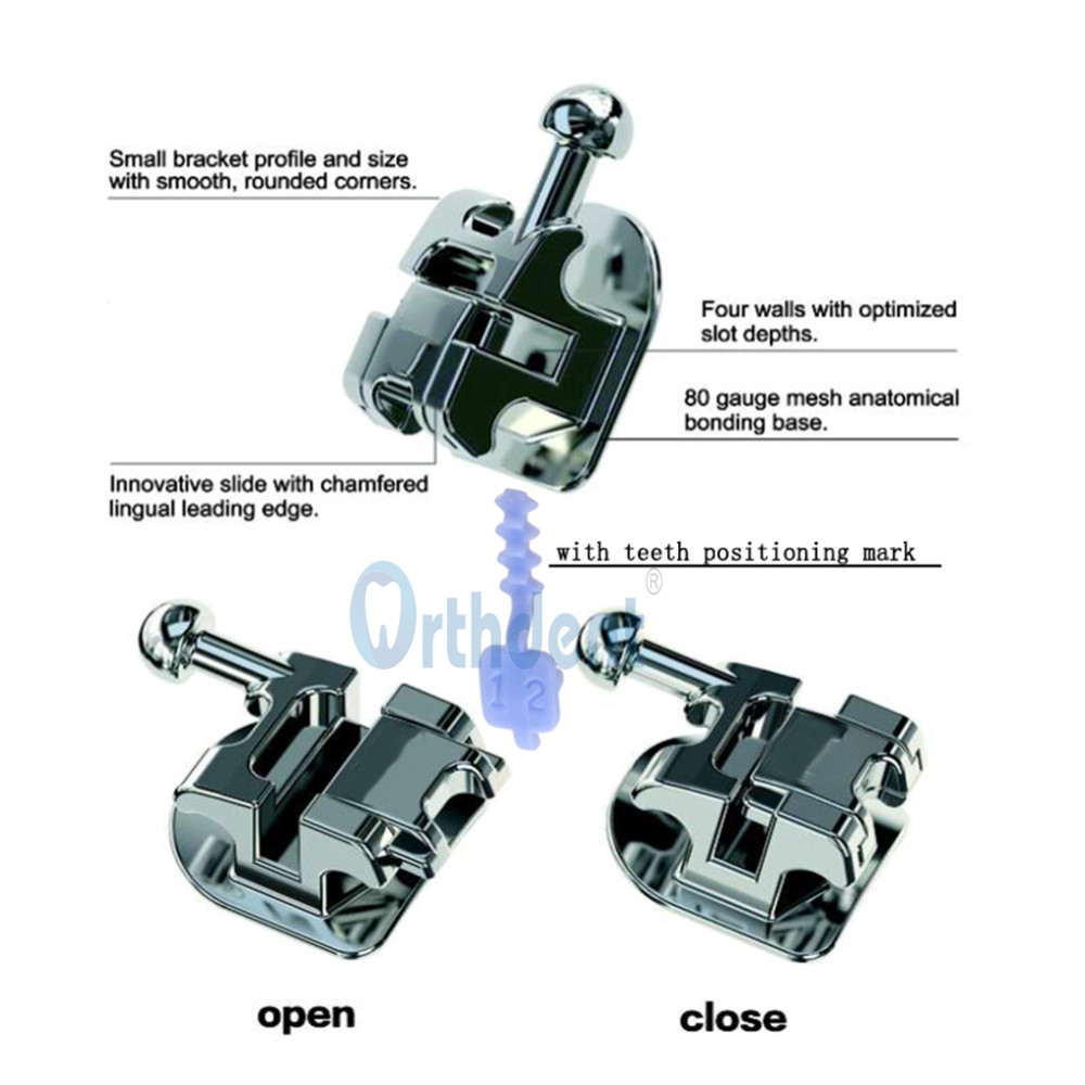 20 Pcs/Pack Dental Metal Self-ligating Brackets Brace with Individual Positioning Mark Mini Roth 022 Hooks 3-4-5
