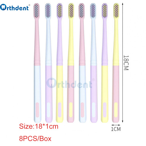 Orthdent 8 Pcs/Box Macaron Ice Cream Superfine Toothbrush Super Soft ToothbrushDeep Cleaning Brush With Holder Oral Care Tools Dental Supply