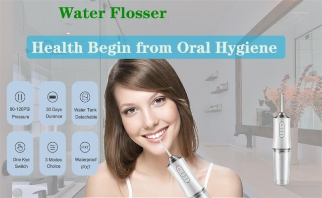 Portable Oral Irrigator USB Rechargeable 4 Nozzles Jet Water Flosser 3 Modes 220ML Water Tank Waterproof Teeth Cleaner Scalers