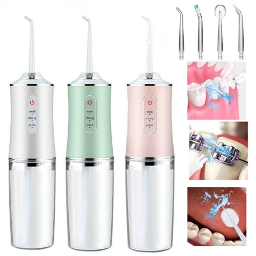 Portable Oral Irrigator USB Rechargeable 4 Nozzles Jet Water Flosser 3 Modes 220ML Water Tank Waterproof Teeth Cleaner Scalers