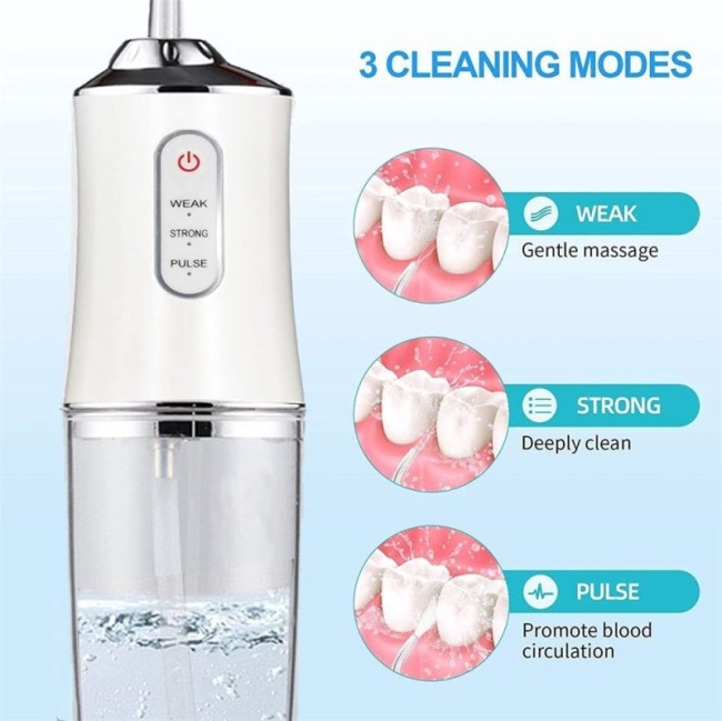 Portable Oral Irrigator USB Rechargeable 4 Nozzles Jet Water Flosser 3 Modes 220ML Water Tank Waterproof Teeth Cleaner Scalers