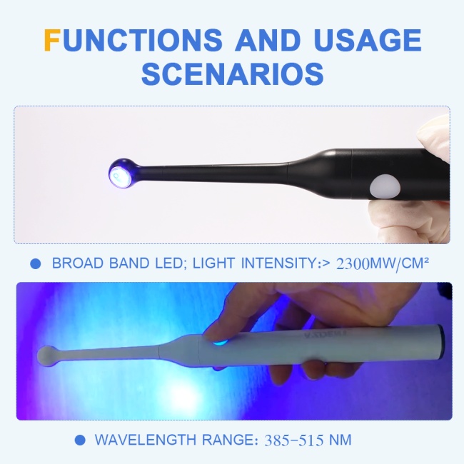 1Set Dental High Power Wide Spectrum LED Curing Light Intensity 2300mW/cm2  Black White Dental Material Oral Therapy Equipments