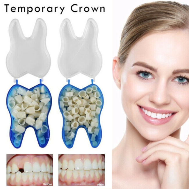 50 Pcs/Box Dental Temporary Teeth Crown Veneers Anteriors/Posterior Front Thin Crowns Porcelain Resin Whitening Dentist Supplies