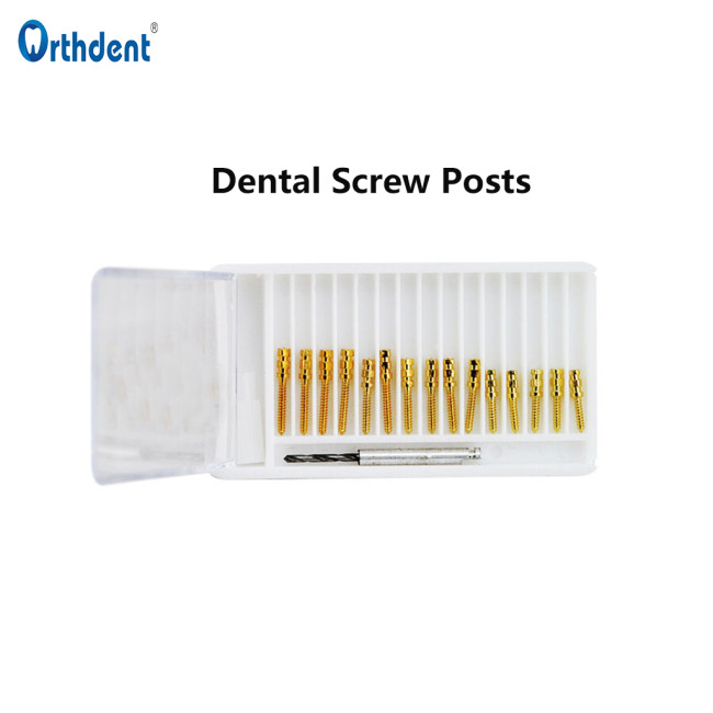 15Pcs/Box Dental Pins Conical Screw Post Drill 24K Gold Refill Plated Tapered Front/Back Teeth
