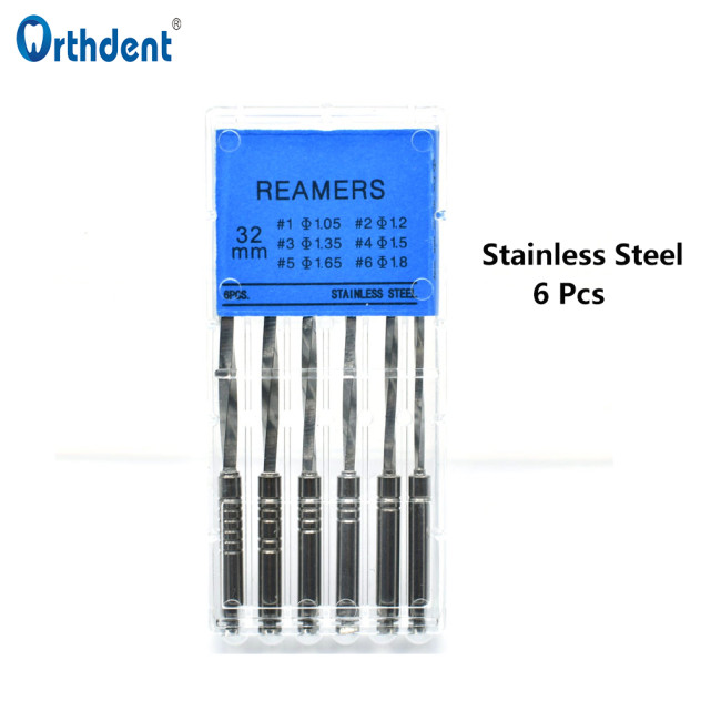 Orthdent 6 Pcs/Box Dental Reamers Drills Files Endodontic Stainless Steel Conical Screw Post 1#-6# Dentistry Lab Tool Instruments