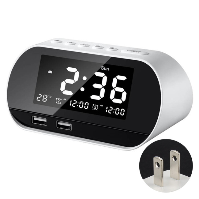 Alarm Clock Radio FM With Sleep Timer Dual Usb Phone Port Charging Digital LCD Display Dimming Adjustable Volume Office Home Use