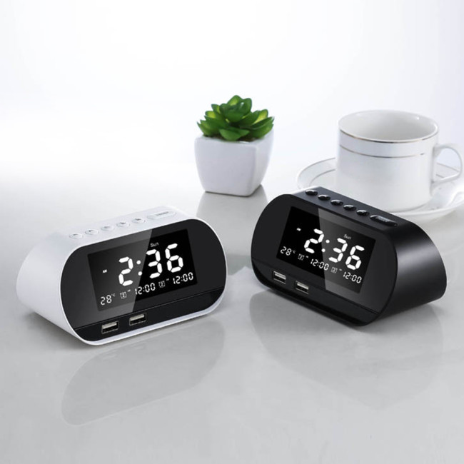 Alarm Clock Radio FM With Sleep Timer Dual Usb Phone Port Charging Digital LCD Display Dimming Adjustable Volume Office Home Use