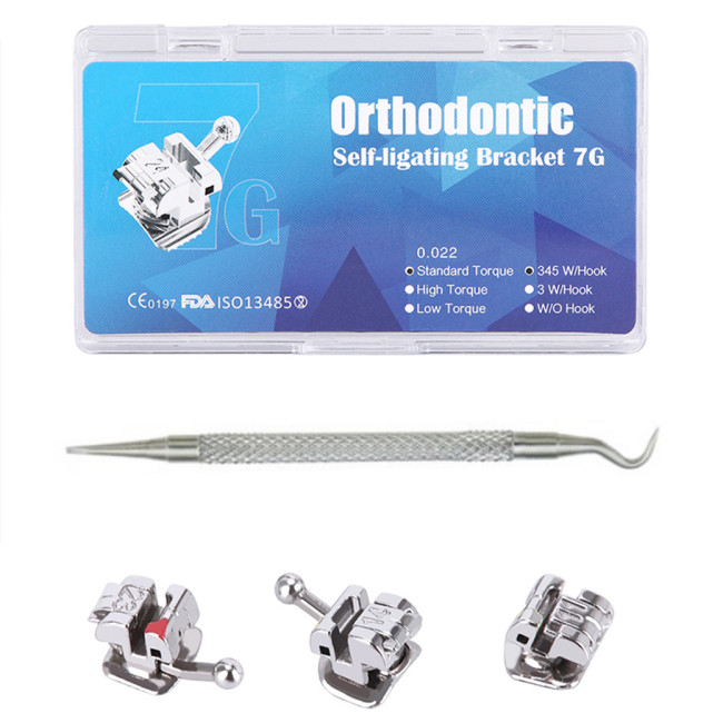 20 Pcs/Box Dental Orthodontic Self-ligating Brackets Braces for Teeth 7 G 0.022 Slot 345 Hooks Standard Torque Dentist Materials Consumables