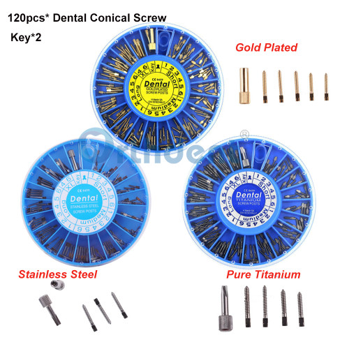 120 Pcs/Box Dental Endodontic Conical Screw Post Root Canal PinsGold Plated/Pure Titanium/Stainless Steel Dentist Tools instruments