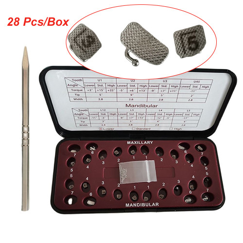 28Pcs/Box Dental Orthodontic Brackets Self Ligating Braces With 8 Buccal Tubes Low Torque Mini Roth/MBT 022 Dentist Tool  Consumables