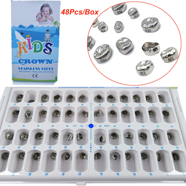 Orthdent 48Pcs/Box Dental Kids Crowns Primary Molar Preformed Stainless Steel Temporary Crown Dentist Orthodontic Dentistry Tools