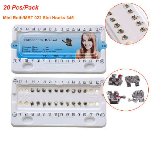 200Pcs/10Packs Dental Metal Brackets Braces Split Mesh Base Mini Roth/MBT 0.022 Slot Hooks 3-4-5 Dentistry Lab Orthodontic Material