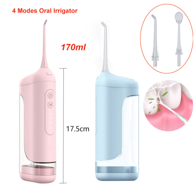 Portable Electric Oral Irrigator Water Flosser 4 Modes 170ml Rechargeable Jet Floss Pick 2 Tips Dentistry Tooth Cleaning Tools