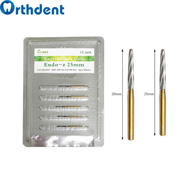 Orthdent 5Pcs/Blister Dental Carbide Burs Endo-Z/Zekrya 25mm/28mm Tungsten Steel Bur Surgical  Handpiece