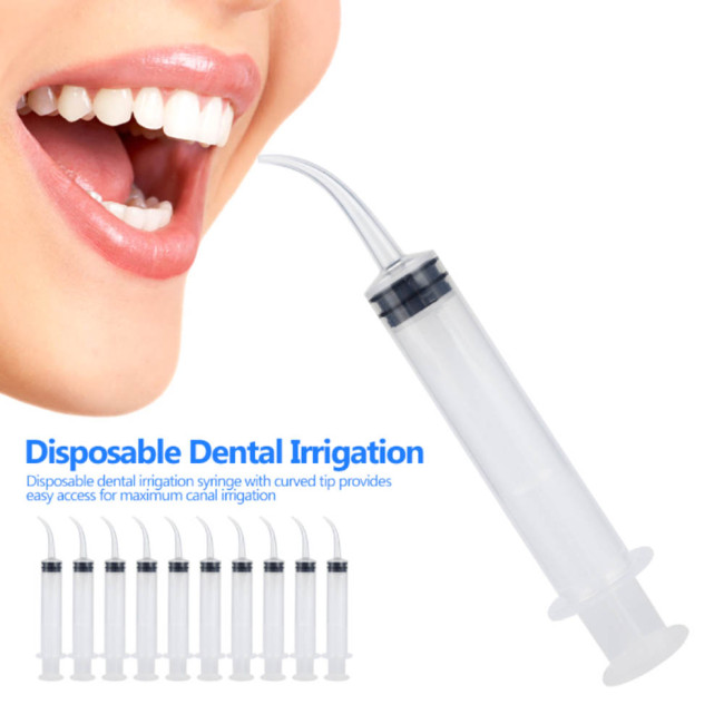 Disposable Dental Irrigation Syringe With Curved Tip Clear 12 ml Injector