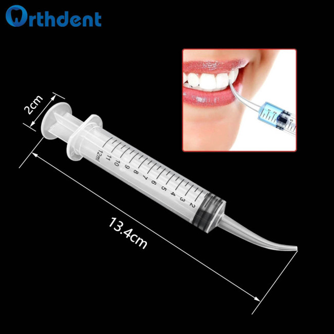 Disposable Dental Irrigation Syringe With Curved Tip Clear 12 ml Injector