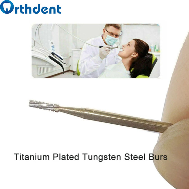 5Pcs/Kit High Speed Dental Surgical Carbide Burs Titanium Plated Tungsten Steel Finishing Drills FG-557 25mm