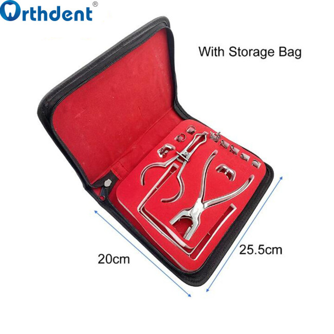 Orthdent 12Pcs/Set Dental Rubber Dam Starter Kit Perforator Hole Puncher Pliers Clamp Dentistry Lab Orthodontic Instrument Tools