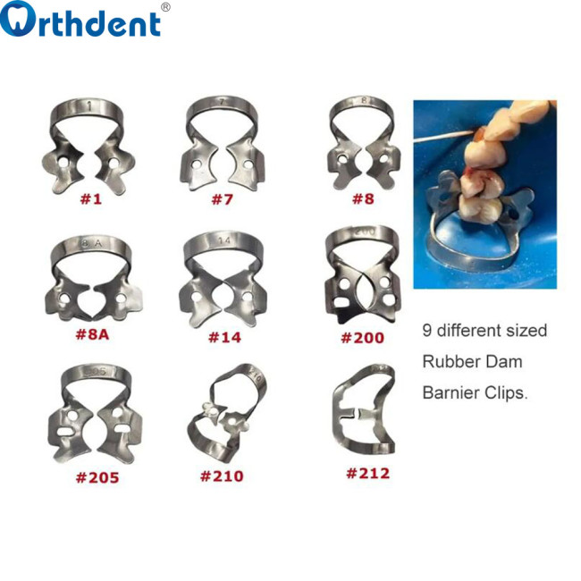 Orthdent 12Pcs/Set Dental Rubber Dam Starter Kit Perforator Hole Puncher Pliers Clamp Dentistry Lab Orthodontic Instrument Tools