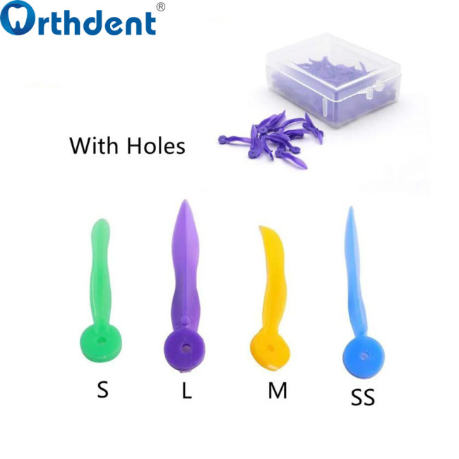 400pcs Dental Plastic Poly-Wedges with Holes 4 Colors 4 Sizes/Set