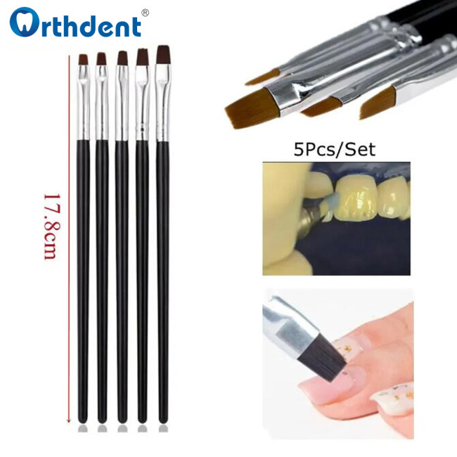 5Pcs Dental Resin Brush Pens Shaping Nylon For Adhesive Porcelain Teeth Dentistry Shaping Composite Cement ail Art Acrylic Tools