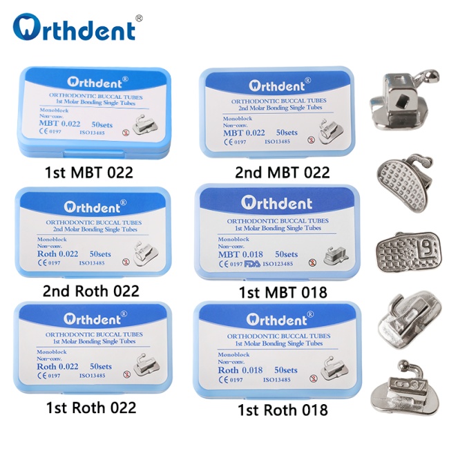 50Sets Dental Orthodontic Buccal Tube Bondable Monoblock Non-Convertible 1st 2nd Molar Roth MBT 022 Dentistry Material