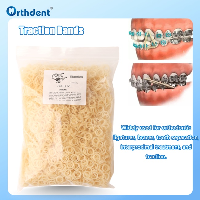 Orthodontic Traction Rubber Bands, widely used for orthoodntics ligatures, braces, tooth separation, interproximal treatment, and traction.