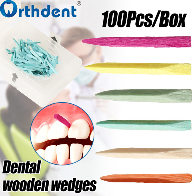100Pcs Wooden Dental Wedges | 6 Colors 6 Sizes 11/14/16mm | Rounded Tip Square End | Fixing Restoration Interdental