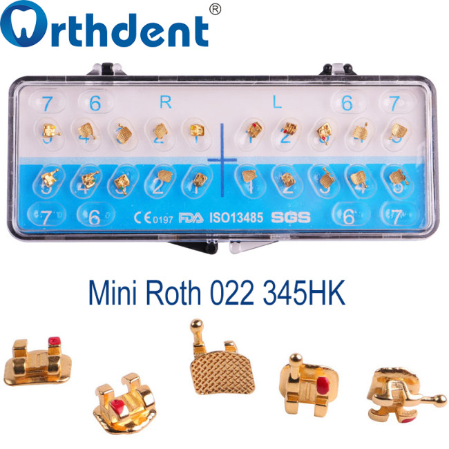 gold plated brackets Mini Roth 0.022 inch hooks on 3-4-5
