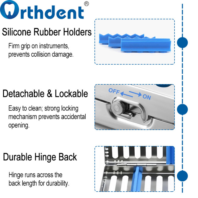 dental sterilization cassette silicone holders durable hinge and strong lock detail