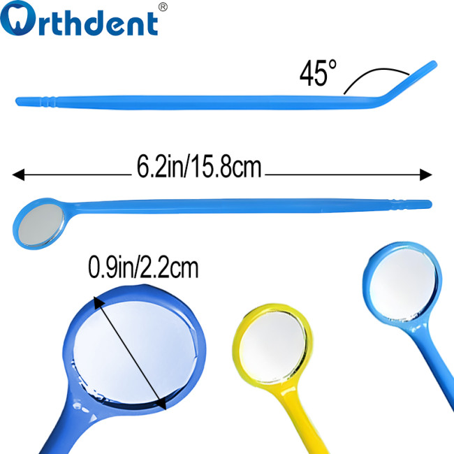 disposable mouth mirror 2.2cm diameter 15.8cm total length dimensions