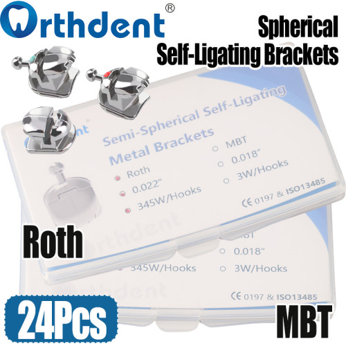 Dental Spherical Self-Ligating Orthodontic Brackets Roth/MBT 022 Hooks 3-4-5