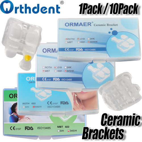 ORMAER Dental Ceramic Orthodontic Brackets Mesh Base Mini Roth & MBT 0.018/0.022  Hooks 3-4-5 20Pcs/Box