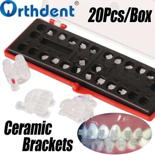 Dental ORMAER Ceramic Orthodontic Brackets Mesh Base Mini Roth 0.022  Hooks 3-4-5 20Pcs/Box