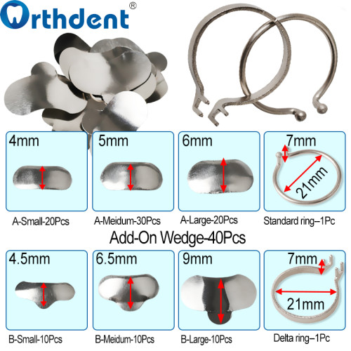 Dental Sectional Contoured Metal Matrices Band Ring Kit 50/35μm Hard 100pcs/Box + 2 Rings