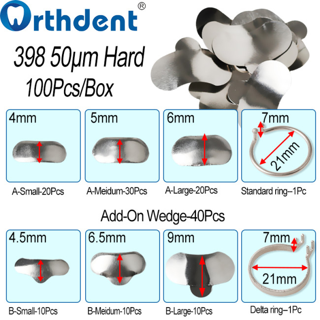 Dental Sectional Matrix Complete Kit Contoured Matrices 1.330 & 1.398 Metal Matrices Pliers Silicone Wedges