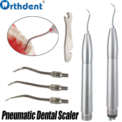  Pneumatic Dental Scaler 2/4 Hole Stainless Steel with 3 Tips Air Scalers Autoclavable