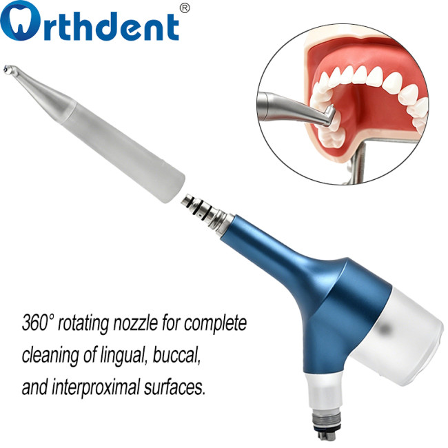 air polisher 360 rotation for cleaning lingual buccal interproximal different tooth positions