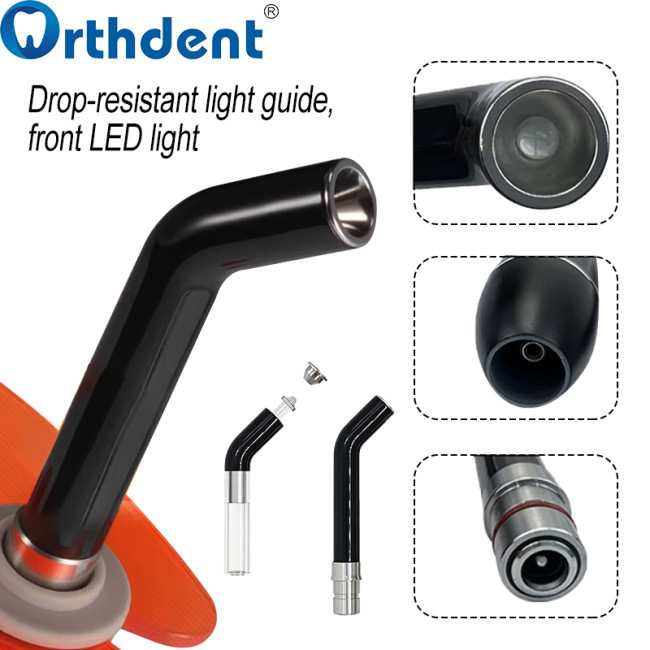 LED curing light drop-resistant light guide with front LED light