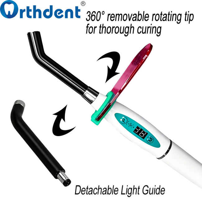 LED curing light 360 degree rotating tip for full coverage curing without dead angles