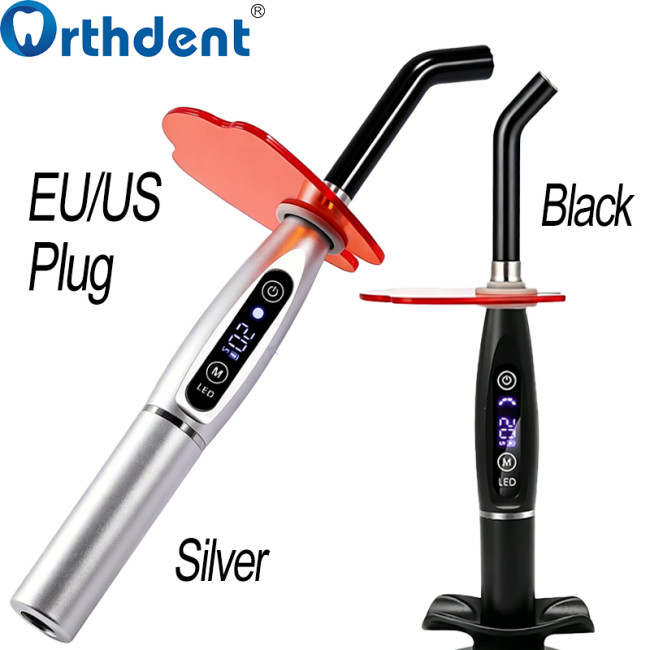 dental curing light black and silver color options with US and EU plug