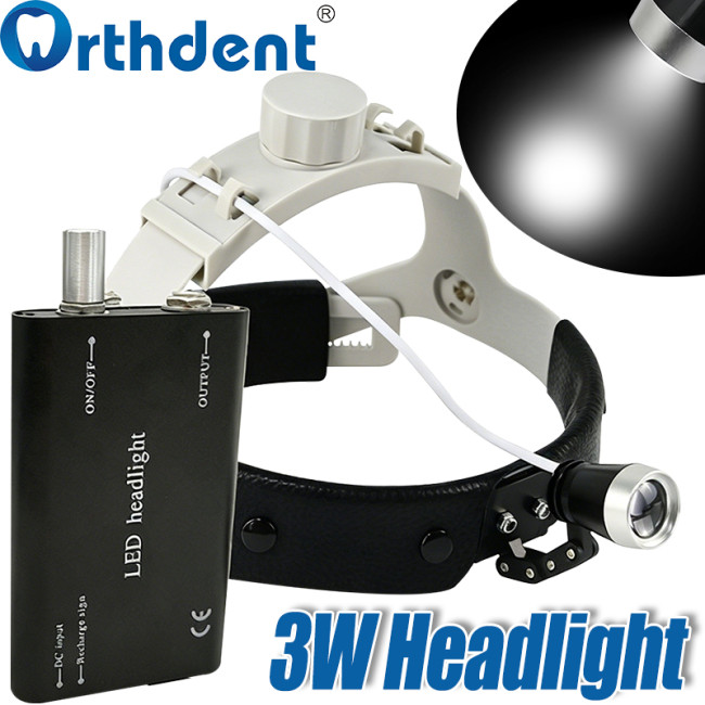 3W LED Dental Headlight Lamp Adjustable Brightness & Spot Size Rechargeable with US/EU Plug