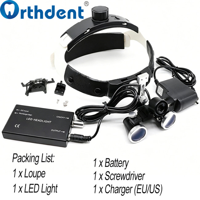 dental loupe packing list loupe LED light battery charger aluminum case