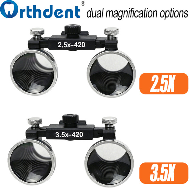dental loupe 2.5X and 3.5X dual magnification options