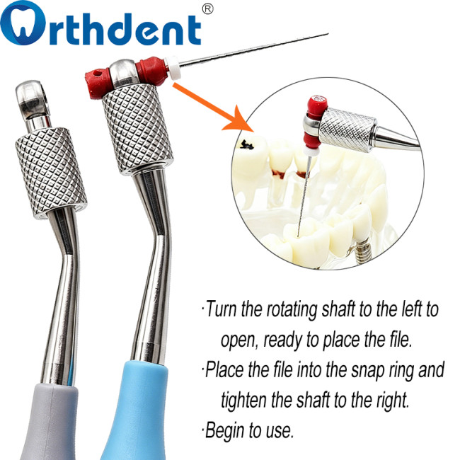 endodontic file holder usage steps turn left open insert file turn right tighten