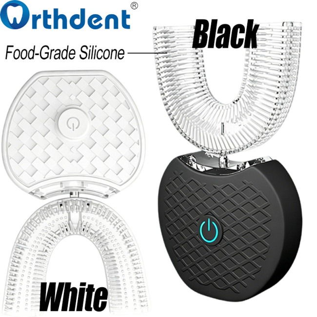 U-shaped toothbrush plastic and silicone material black and white color options