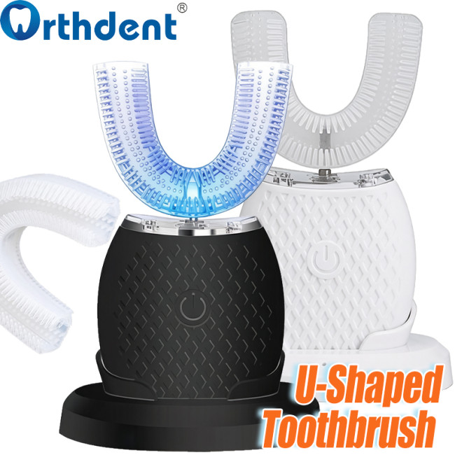 U-Shaped Electric Toothbrush with Blue Light 360 Degrees Sonic Electric Automatic Waterproof Silicon Head